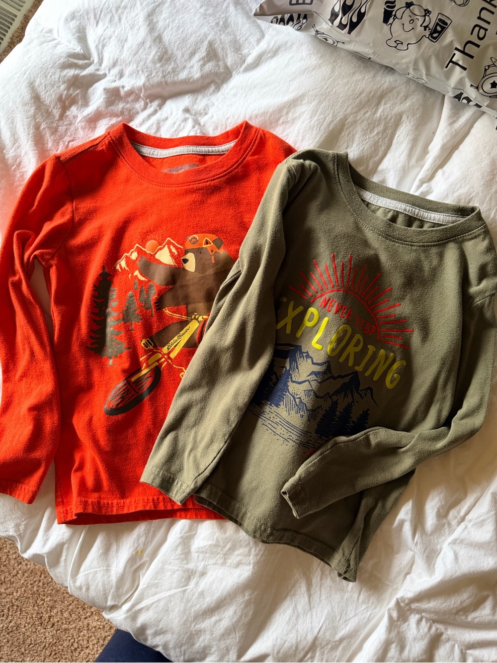 Eddie Bauer Kids Long Sleeve Tees - Orange & Olive size XS 5/6